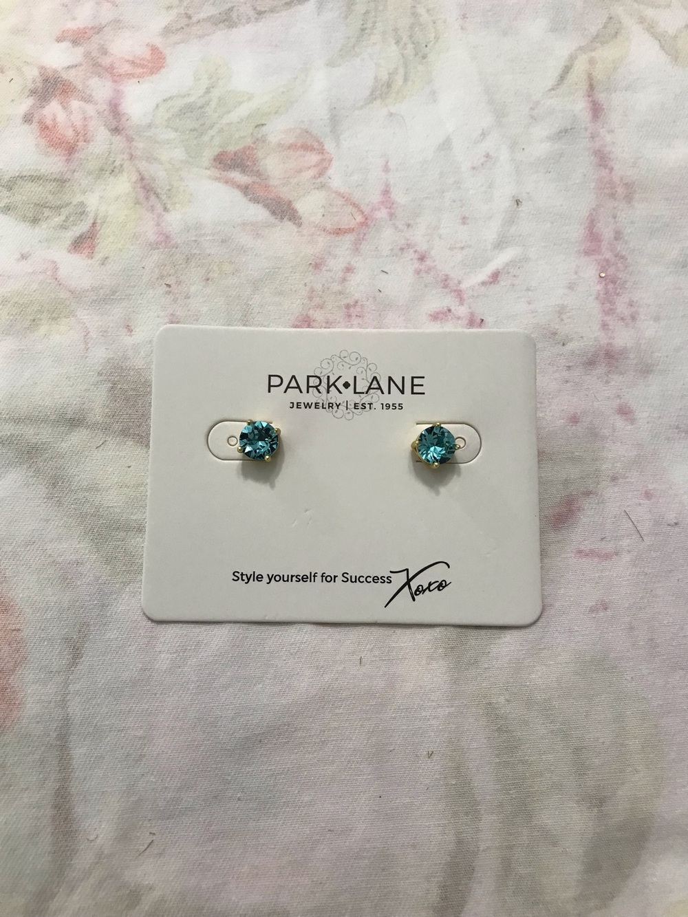 Park Lane Gold Tone Bright Blue Rhinestone Stud Earrings